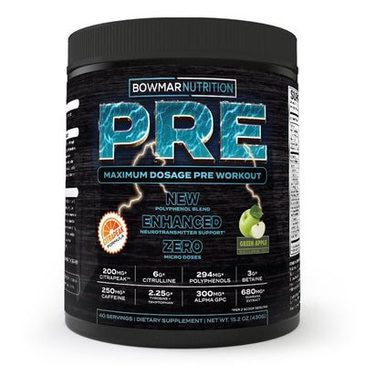 Bowmar Nutrition PRE l Max Dose Pre Workout l by Sarah Bowmar l Green Apple
