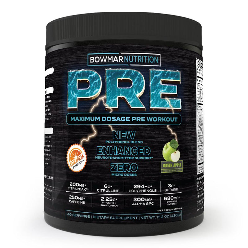 Bowmar Nutrition PRE l Max Dose Pre Workout l by Sarah Bowmar l Green Apple