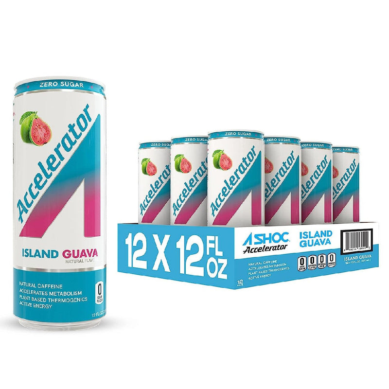 A-Shoc Accelerator Fat Burner Energy Drink Energy Drink Adrenaline Shoc Size: Case (12 Cans) Flavor: Island Guava