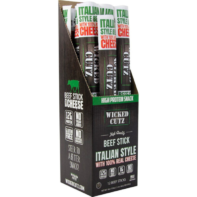 Wicked Cutz Beef Sticks Protein Food Wicked Cutz Size: 12 Pack Flavor: Italian Beef & Cheese Stick