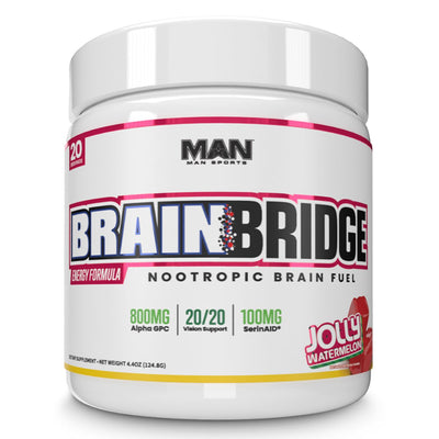 Brain Bridge Focus Nootropic MAN Size: 20 Servings, 80 Vegetarian Capsules Flavor: Rainbow Sherbert, Lemon Drop, Unflavored