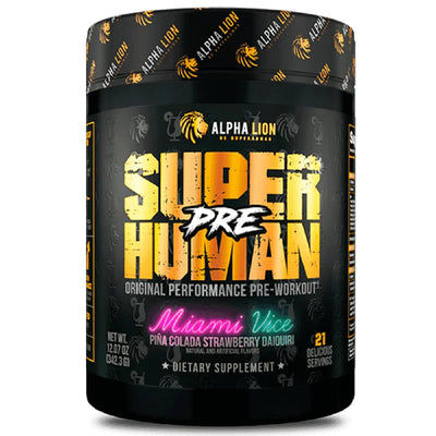 Alpha Lion Super Human Pre-Workout Pre-Workout Alpha Lion Size: 21 Servings Flavor: Miami Vice (Piña Colada Strawberry Daiquiri)