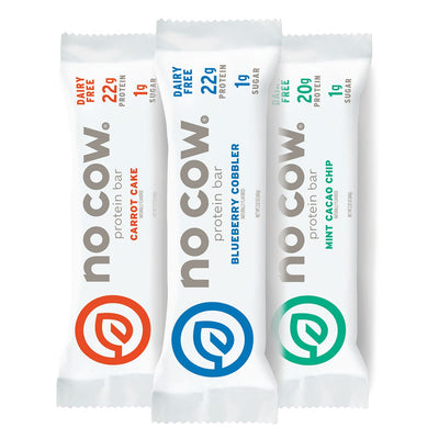 No Cow Vegan Protein Bar Healthy Snacks No Cow Size: 12 Bars Flavor: Birthday Cake, Blueberry Cobbler, Peanut Butter Chocolate Chip, Chocolate Fudge Brownie, Lemon Meringue Pie, Chunky Peanut Butter, Carrot Cake, Raspberry Truffle, Mint Cocao Chip, Cookie