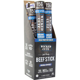 Wicked Cutz Beef Sticks Protein Food Wicked Cutz Size: 12 Pack Flavor: Original Peppered Beef Stick