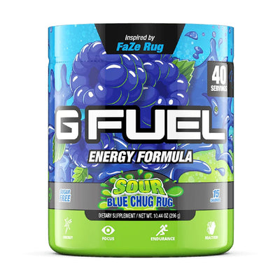 G FUEL Energy Formula Pre-Workout G Fuel Size: 40 Servings Flavor: SOUR BLUE CHUG RUG (Sour Blue Raspberry)