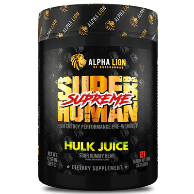Alpha Lion Superhuman Supreme Pre-Workout Alpha Lion Size: 21 Servings Flavor: Hulk Juice (Sour Gummy Bear)