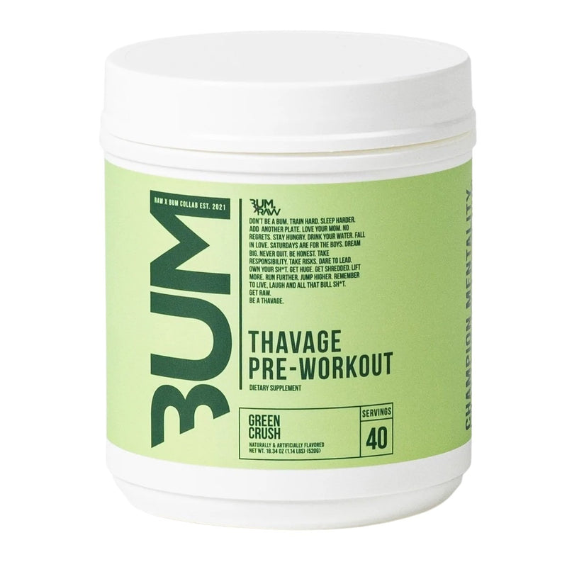 BUM x Raw Thavage Pre-Workout Pre-Workout Get Raw Nutrition Size: 40 Servings Flavor: Green Crush
