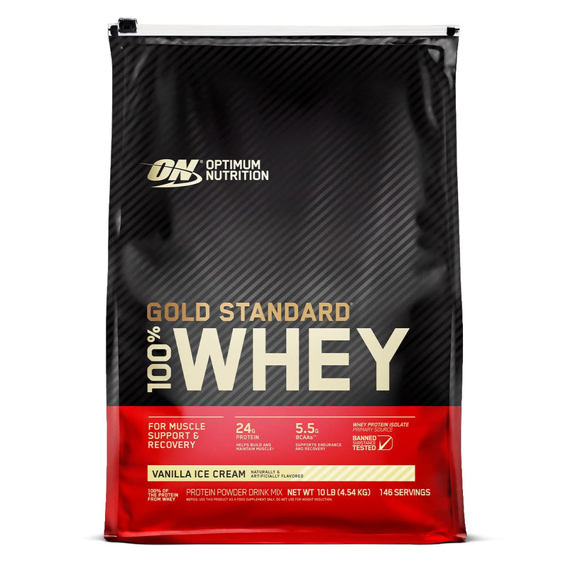 Gold Standard 100% Whey Protein Optimum Nutrition Size: 10 Lbs Flavor: Vanilla Ice Cream