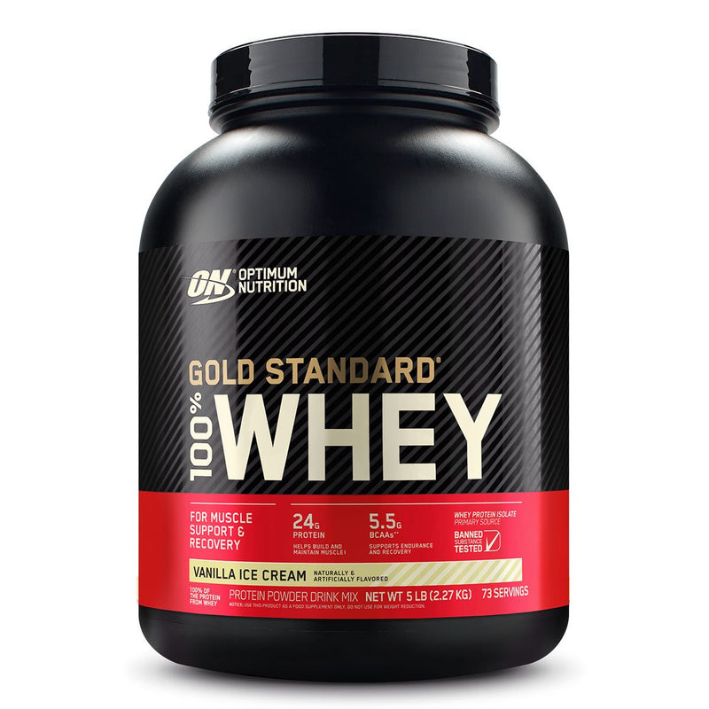 Gold Standard 100% Whey Protein Optimum Nutrition Size: 5 Lbs Flavor: Vanilla Ice Cream