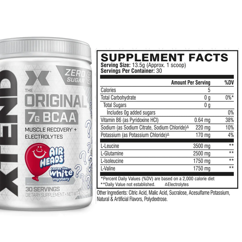 XTEND x AirHeads Aminos Scivation 30 Servings: White Mystery Flavor, Cherry, Blue Razz
