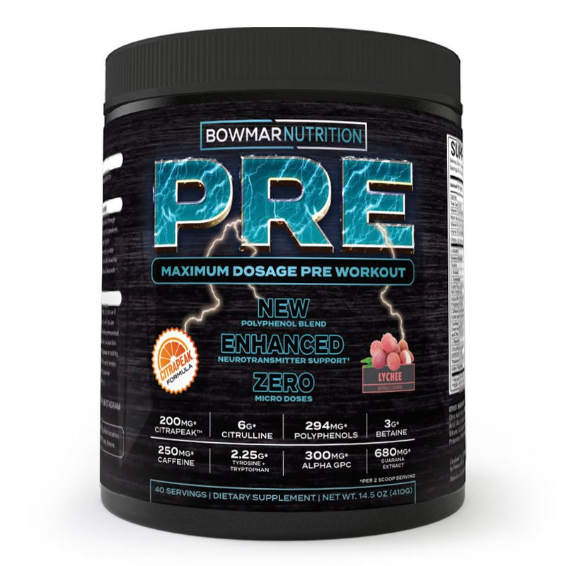 Bowmar Nutrition PRE l Max Dose Pre Workout l by Sarah Bowmar l Lychee