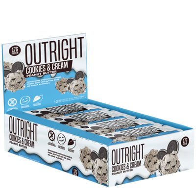 Outright Protein Bar Healthy Snacks Outright Size: 12 Bars Flavor: Chocolate Chip (Peanut Butter), Peanut Butter and Jelly, Cinnamon Sugar Donut (Cashew), Toffee (Peanut Butter), Chocolate Chip (Almond Butter), Mochaccino White Chocolate (Peanut Butter),